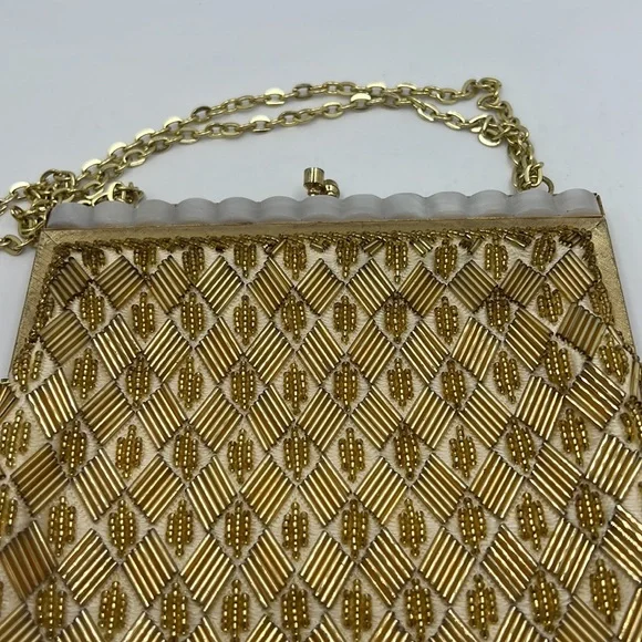 VTG Gold sequin 60s evening bag elegant night out purse formal lady like gala - Picture 12 of 12